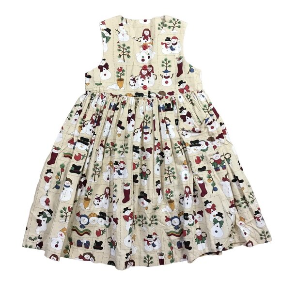 Handmade Fit and Flare Snowman Holiday Christmas Dress Neutral Colors Size 6 - Picture 1 of 7